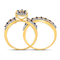 Load image into Gallery viewer, 10kt Yellow Gold Round Brown Diamond Bridal Wedding Engagement Ring Band Set 1-3/4 Cttw
