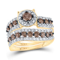 Load image into Gallery viewer, 10kt Yellow Gold Round Brown Diamond Bridal Wedding Engagement Ring Band Set 1-3/4 Cttw
