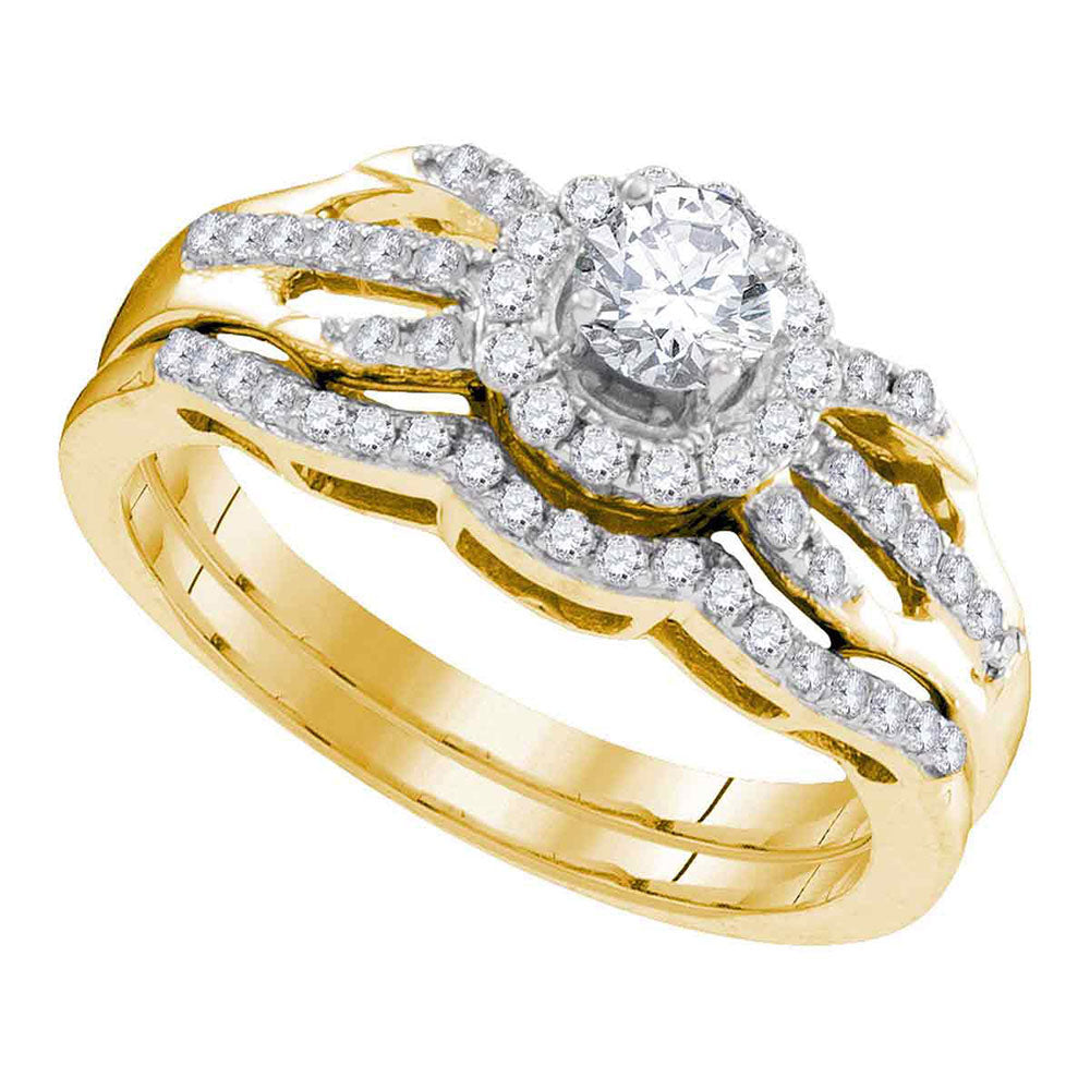 10kt Yellow Gold Womens Diamond Round Bridal Wedding Engagement Ring Band Set 1/2 Cttw