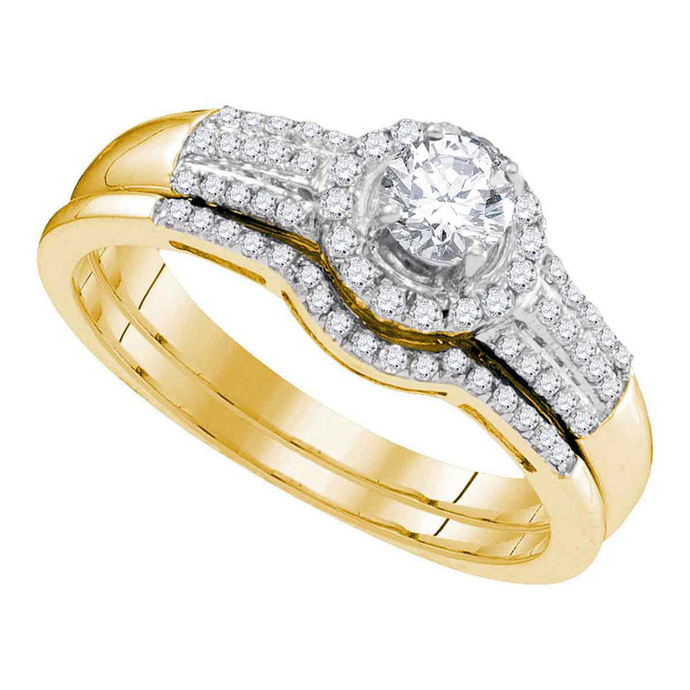 10kt Yellow Gold Womens Round Diamond Bridal Wedding Engagement Ring Band Set 3/8 Cttw