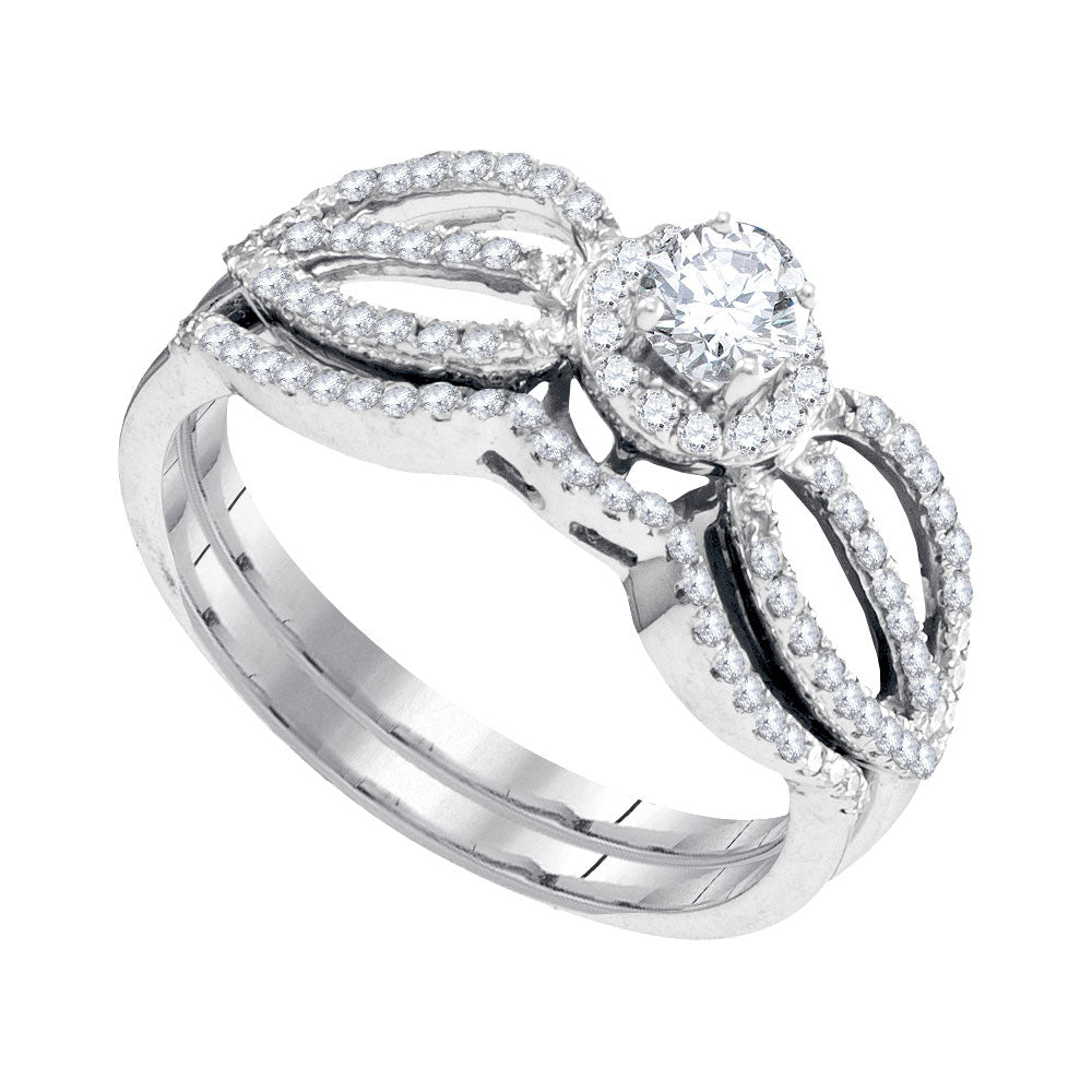 10kt White Gold Womens Round Diamond Bridal Wedding Engagement Ring Band Set 1/2 Cttw