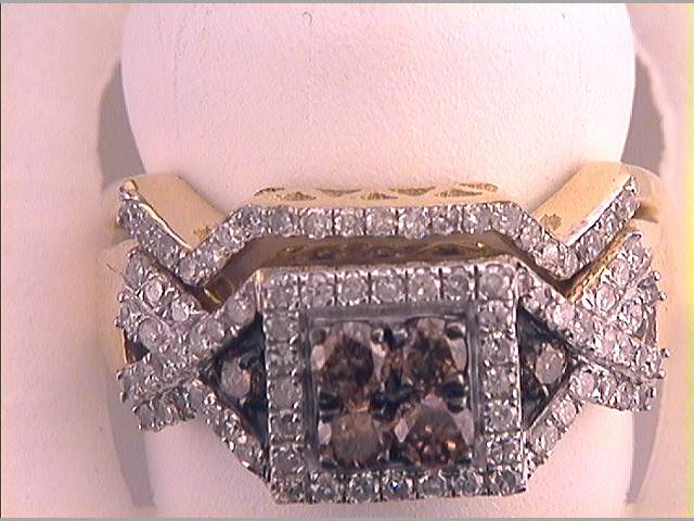 10kt Yellow Gold Womens Round Brown Diamond Bridal Wedding Engagement Ring Band Set 1.00 Cttw