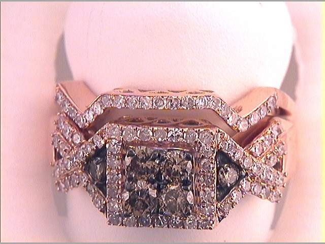 10kt Rose Gold Womens Round Brown Diamond Bridal Wedding Engagement Ring Band Set 1.00 Cttw