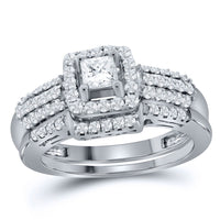 Load image into Gallery viewer, 14kt White Gold Womens Princess Diamond Bridal Wedding Engagement Ring Band Set 7/8 Cttw
