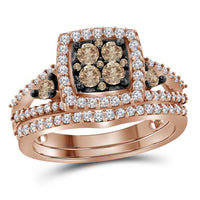 Load image into Gallery viewer, 10kt Rose Gold Womens Round Brown Diamond Bridal Wedding Engagement Ring Band Set 1.00 Cttw

