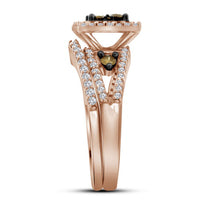 Load image into Gallery viewer, 10kt Rose Gold Womens Round Brown Diamond Bridal Wedding Engagement Ring Band Set 1.00 Cttw
