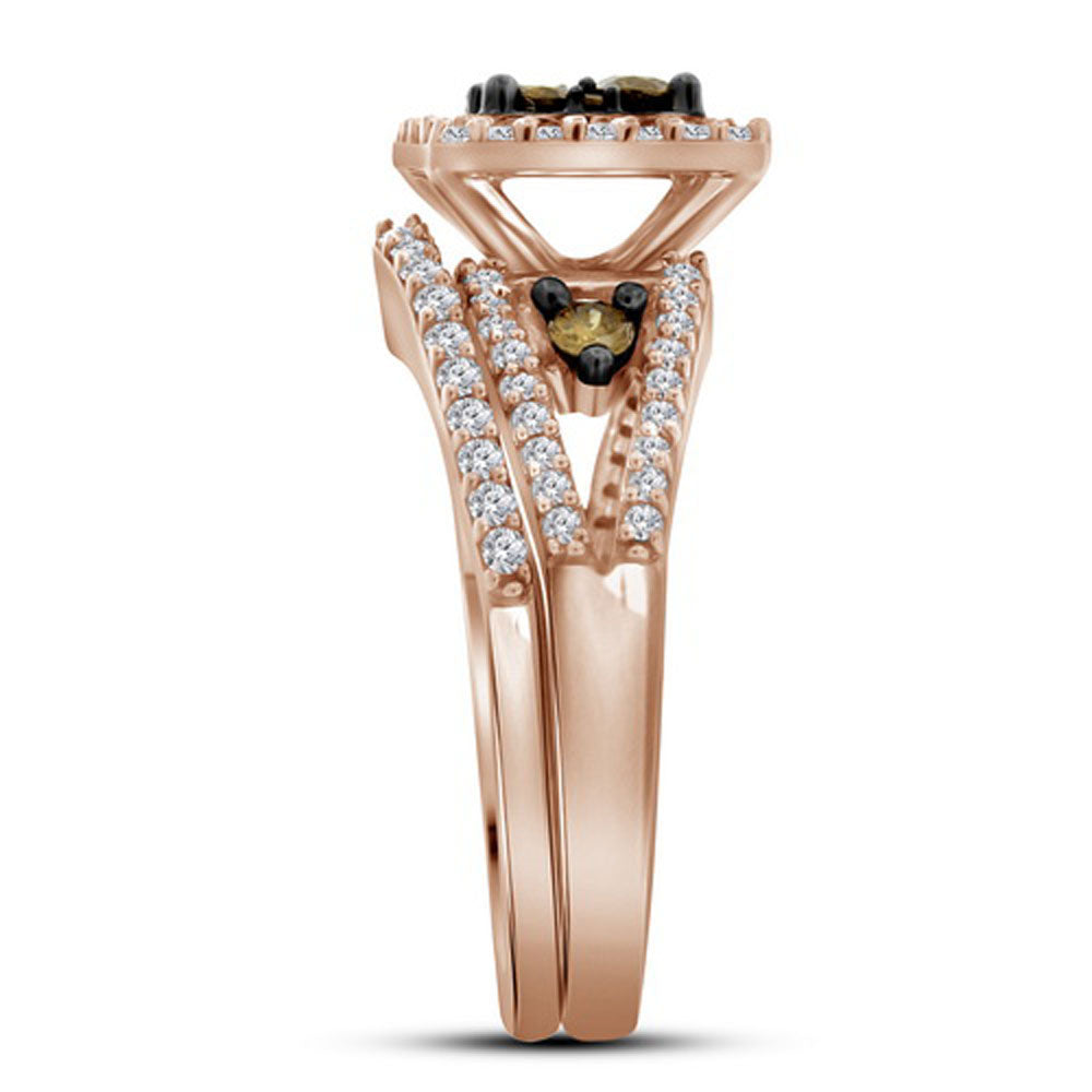 10kt Rose Gold Womens Round Brown Diamond Bridal Wedding Engagement Ring Band Set 1.00 Cttw