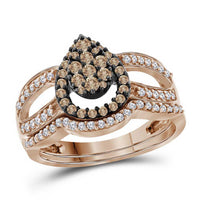 Load image into Gallery viewer, 10kt Rose Gold Womens Round Brown Diamond Bridal Wedding Engagement Ring Band Set 5/8 Cttw
