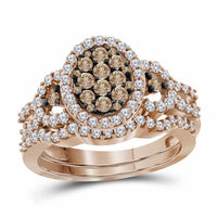 Load image into Gallery viewer, 10kt Rose Gold Womens Round Brown Diamond Bridal Wedding Engagement Ring Band Set 1.00 Cttw
