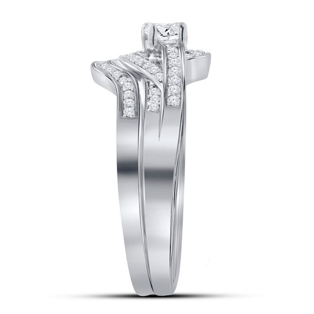 10kt White Gold Womens Round Diamond Bridal Wedding Engagement Ring Band Set 1/3 Cttw