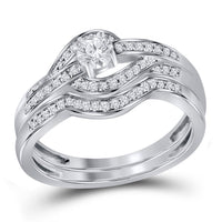 Load image into Gallery viewer, 10kt White Gold Womens Round Diamond Bridal Wedding Engagement Ring Band Set 1/3 Cttw
