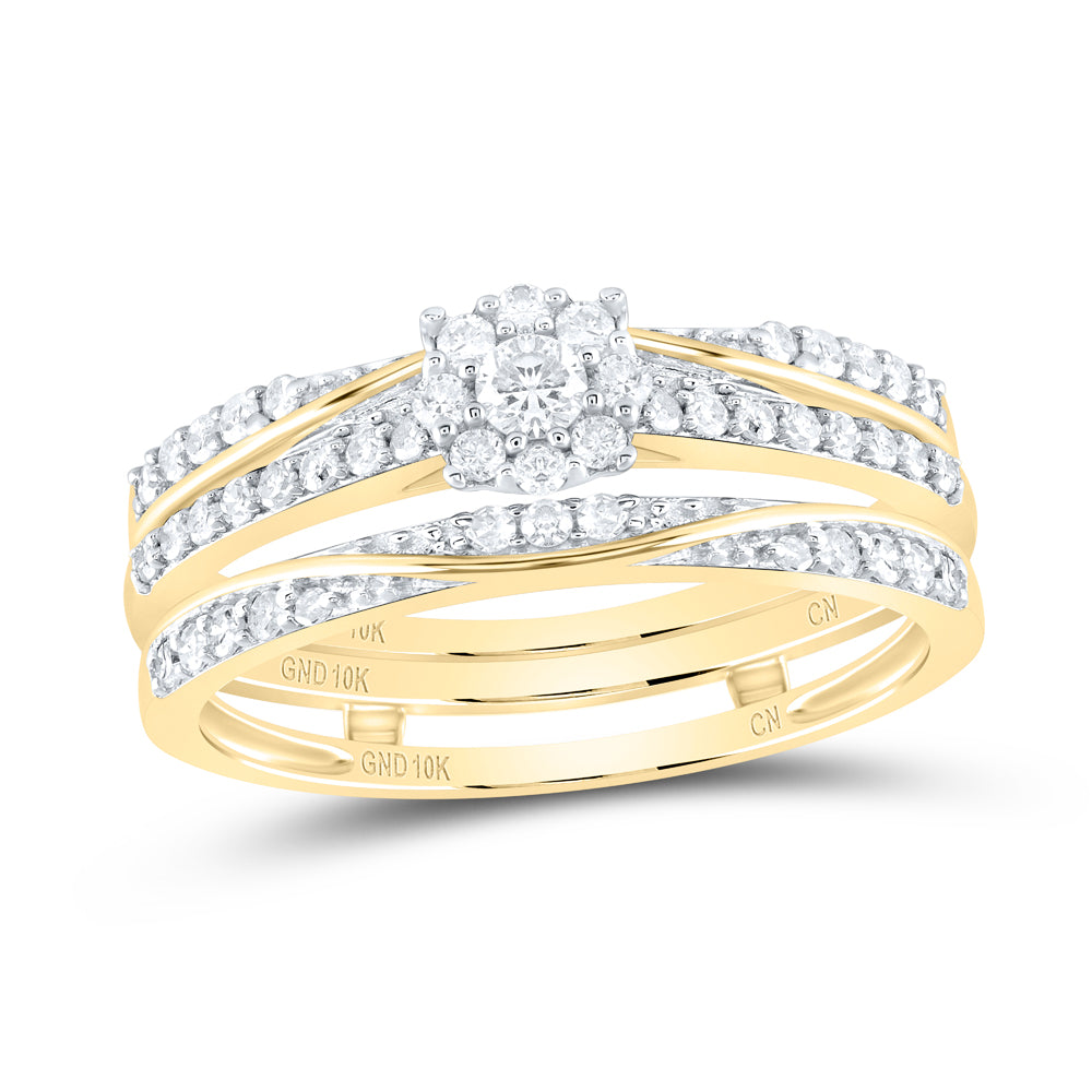 10kt Yellow Gold Womens Round Diamond 3-Piece Bridal Wedding Engagement Ring Band Set 1/2 Cttw