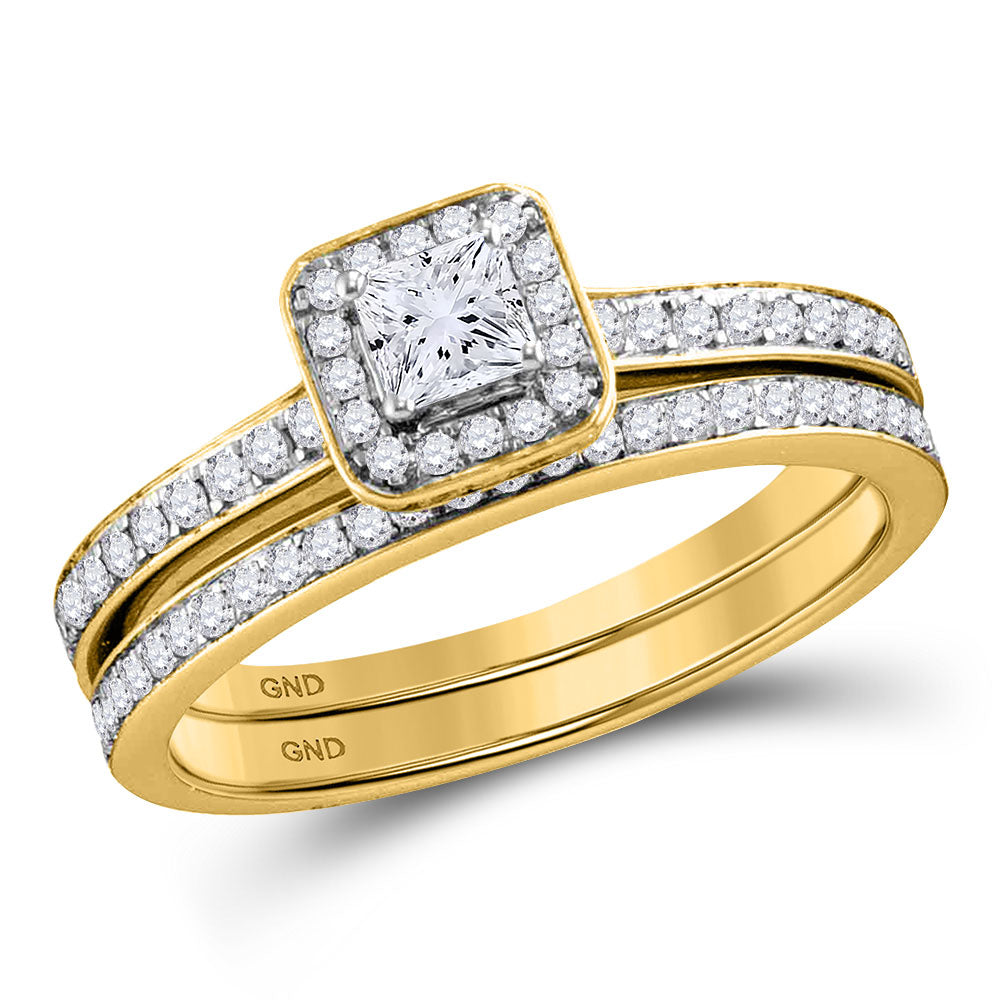 10kt Yellow Gold Womens Princess Diamond Bridal Wedding Engagement Ring Band Set 3/4 Cttw