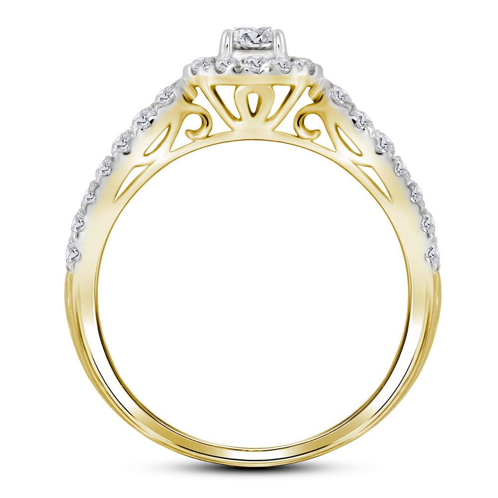 14kt Yellow Gold Womens Round Diamond Bridal Wedding Engagement Ring Band Set 1.00 Cttw (Certified)