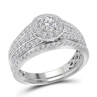 Load image into Gallery viewer, 14kt White Gold Womens Round Diamond Bridal Wedding Engagement Ring Band Set 1.00 Cttw
