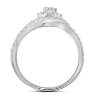 Load image into Gallery viewer, 14kt White Gold Womens Round Diamond Split-shank Halo Bridal Wedding Engagement Ring Band Set 1-1/4 Cttw

