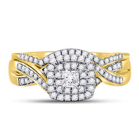 Load image into Gallery viewer, 14kt Yellow Gold Womens Princess Diamond Bridal Wedding Engagement Ring Band Set 1/2 Cttw
