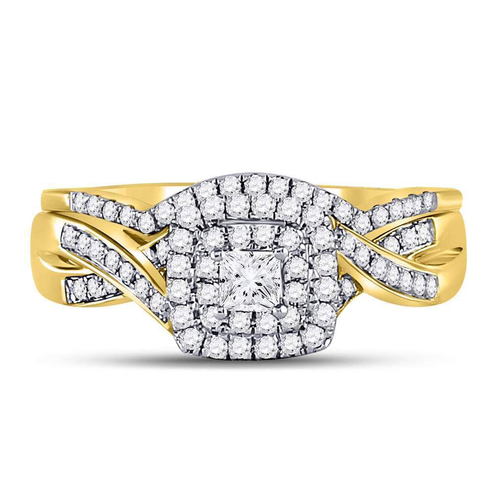 14kt Yellow Gold Womens Princess Diamond Bridal Wedding Engagement Ring Band Set 1/2 Cttw