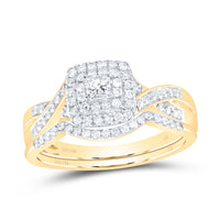 Load image into Gallery viewer, 14kt Yellow Gold Womens Princess Diamond Bridal Wedding Engagement Ring Band Set 1/2 Cttw

