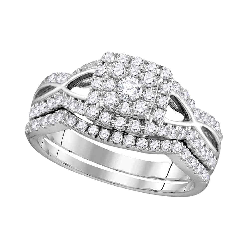 14kt White Gold Womens Round Diamond Split-shank Bridal Wedding Engagement Ring Band Set 1.00 Cttw