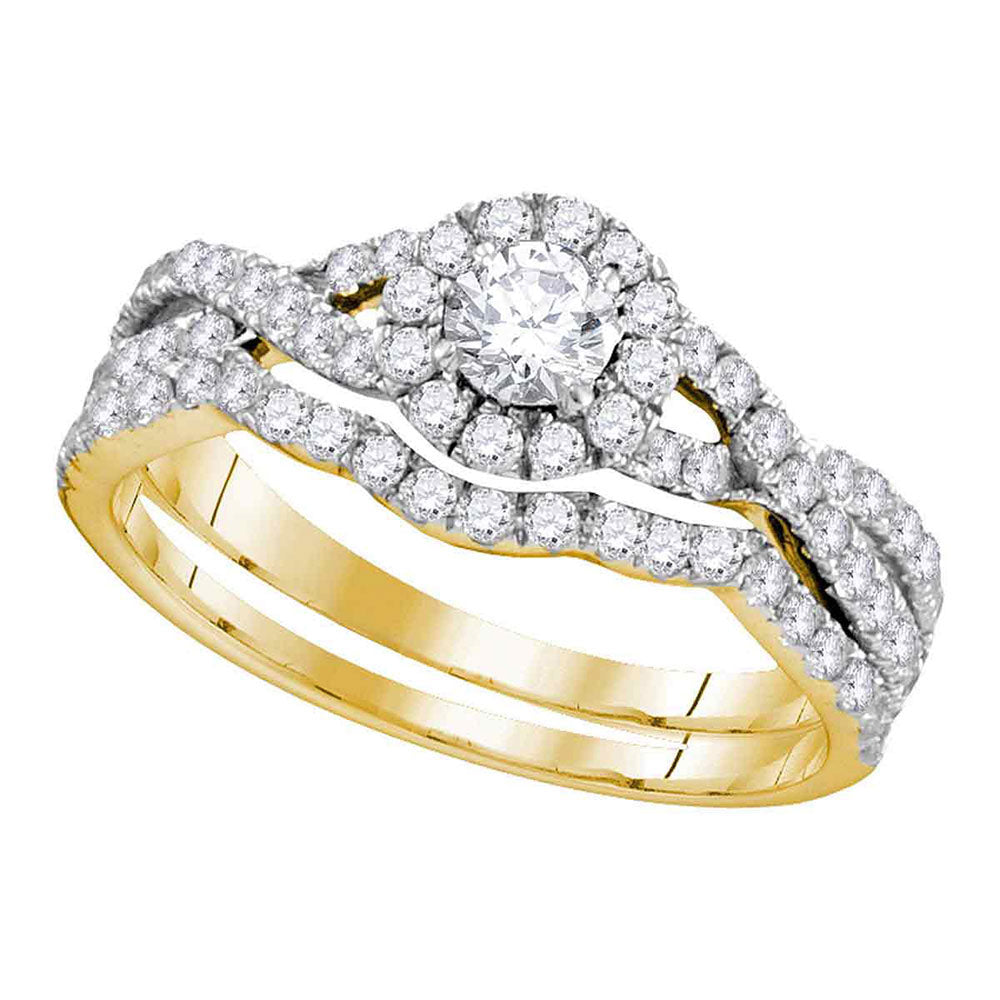14kt Yellow Gold Womens Diamond Round EGL Bridal Wedding Engagement Ring Band Set 1.00 Cttw