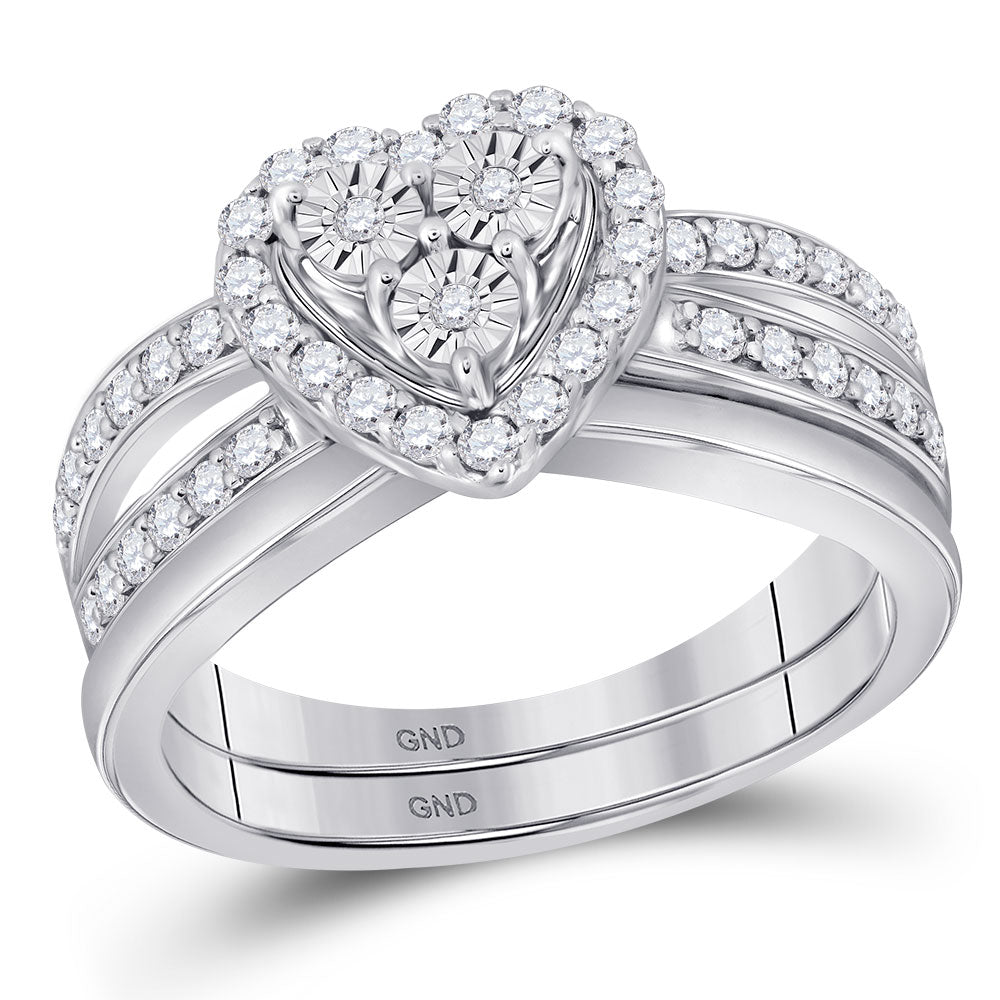 10kt White Gold Womens Diamond Heart Bridal Wedding Engagement Ring Band Set 3/4 Cttw