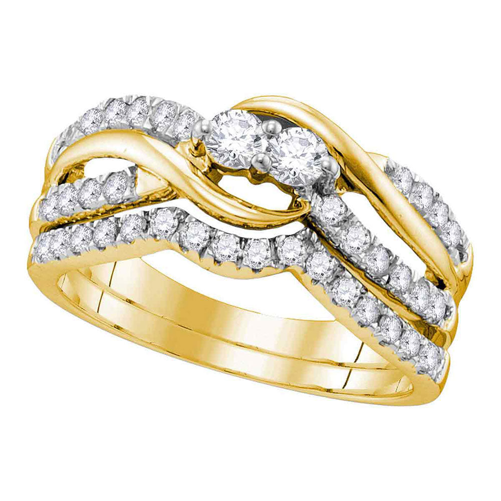 14kt Yellow Gold Womens Round Diamond 2-Stone Bridal Wedding Engagement Ring Band Set 3/4 Cttw