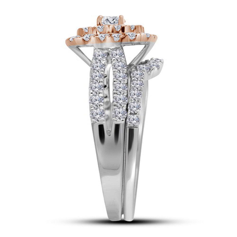 14kt Two-tone Gold Womens Round Diamond Bridal Wedding Engagement Ring Band Set 1-1/2 Cttw