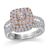 Load image into Gallery viewer, 14kt Two-tone Gold Womens Round Diamond Bridal Wedding Engagement Ring Band Set 1-1/2 Cttw
