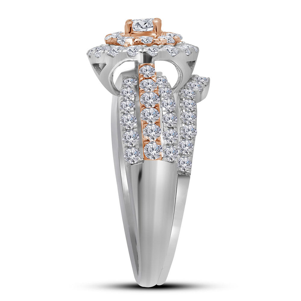 14kt Two-tone Gold Womens Round Diamond Bridal Wedding Engagement Ring Band Set 1-1/2 Cttw