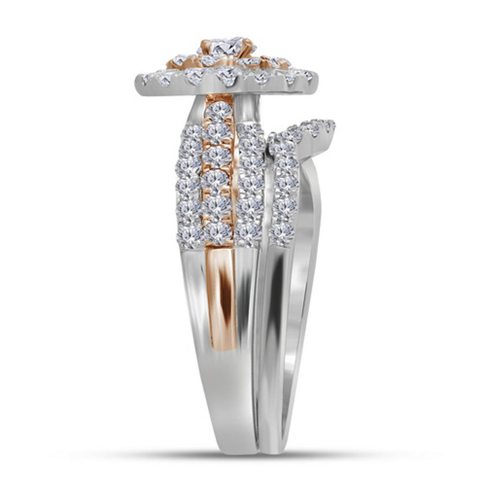 14kt Two-tone Gold Womens Round Diamond Bridal Wedding Engagement Ring Band Set 1-1/2 Cttw