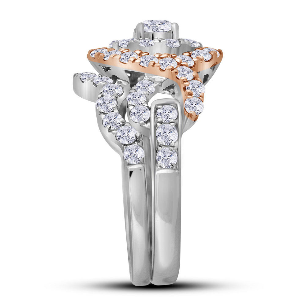 14kt Two-tone Gold Womens Round Diamond Bridal Wedding Engagement Ring Band Set 2.00 Cttw