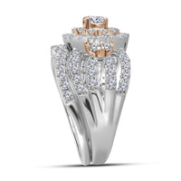 Load image into Gallery viewer, 14kt White Rose 2-tone Gold Womens Round Diamond Halo Bridal Wedding Engagement Ring Band Set 1-1/2 Cttw
