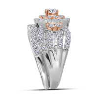Load image into Gallery viewer, 14kt White Rose 2-tone Gold Womens Round Diamond Halo Bridal Wedding Engagement Ring Band Set 1-1/2 Cttw
