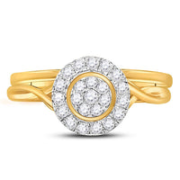 Load image into Gallery viewer, 10kt Yellow Gold Womens Round Diamond Cluster Bridal Wedding Engagement Ring Band Set 1/3 Cttw
