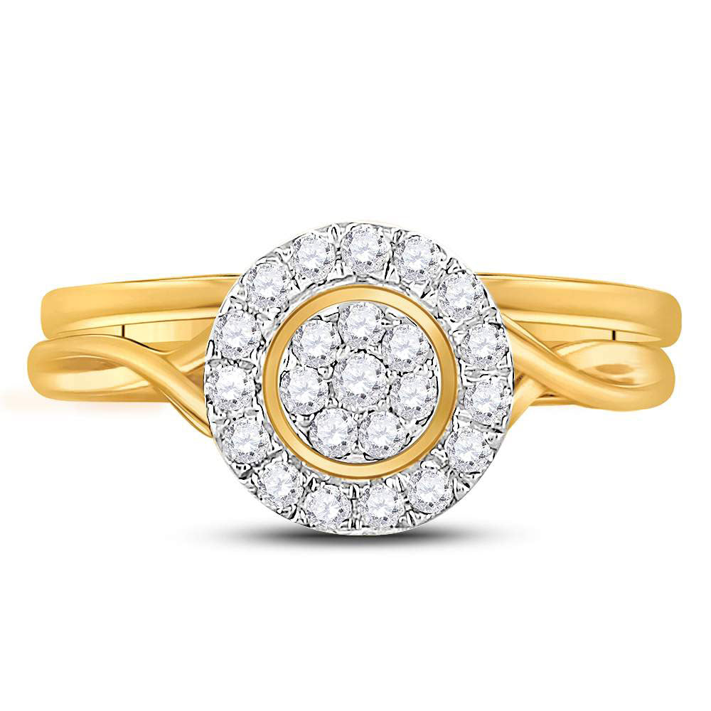 10kt Yellow Gold Womens Round Diamond Cluster Bridal Wedding Engagement Ring Band Set 1/3 Cttw