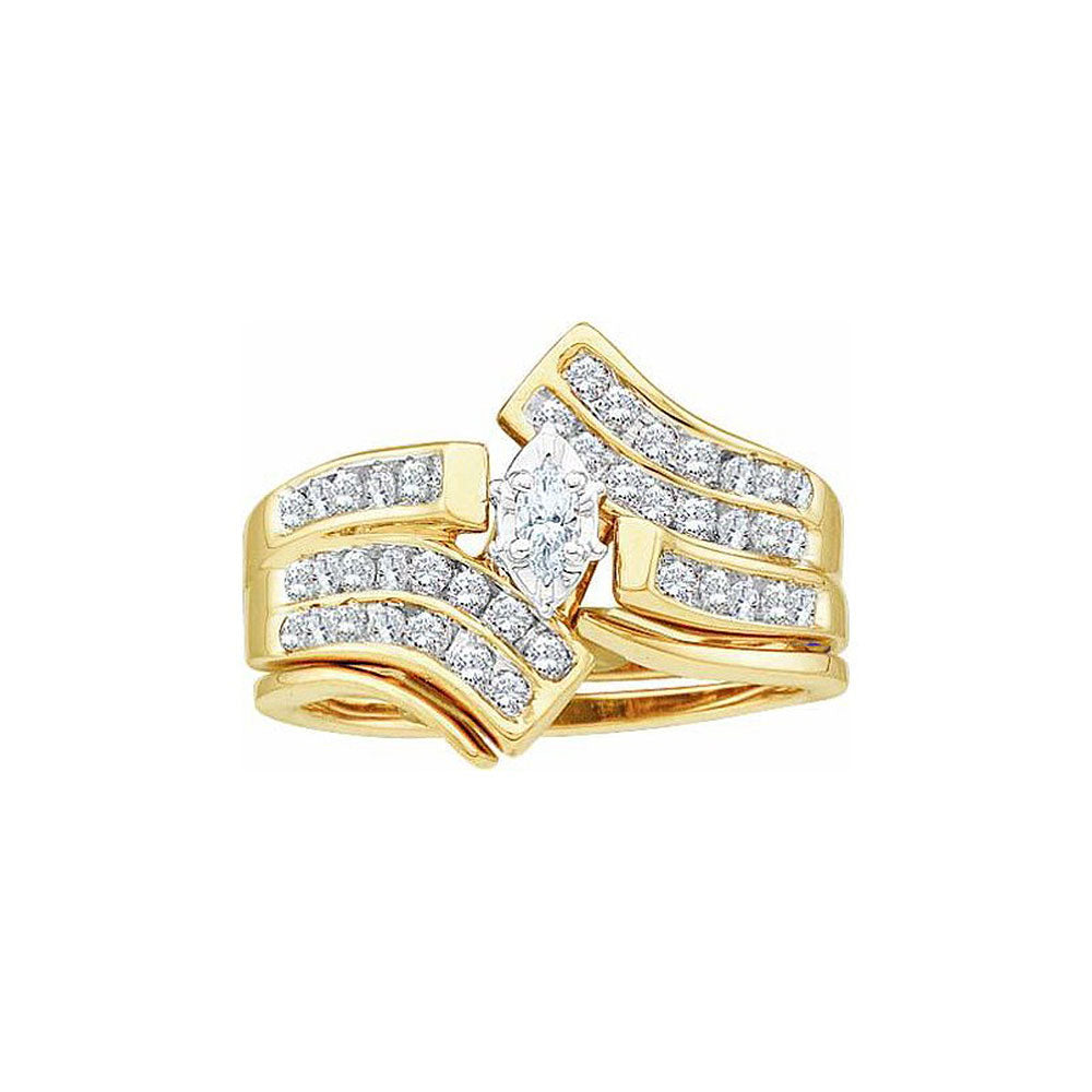 14kt Yellow Gold Womens Marquise Diamond Bridal Wedding Engagement Ring Band Set 1/2 Cttw