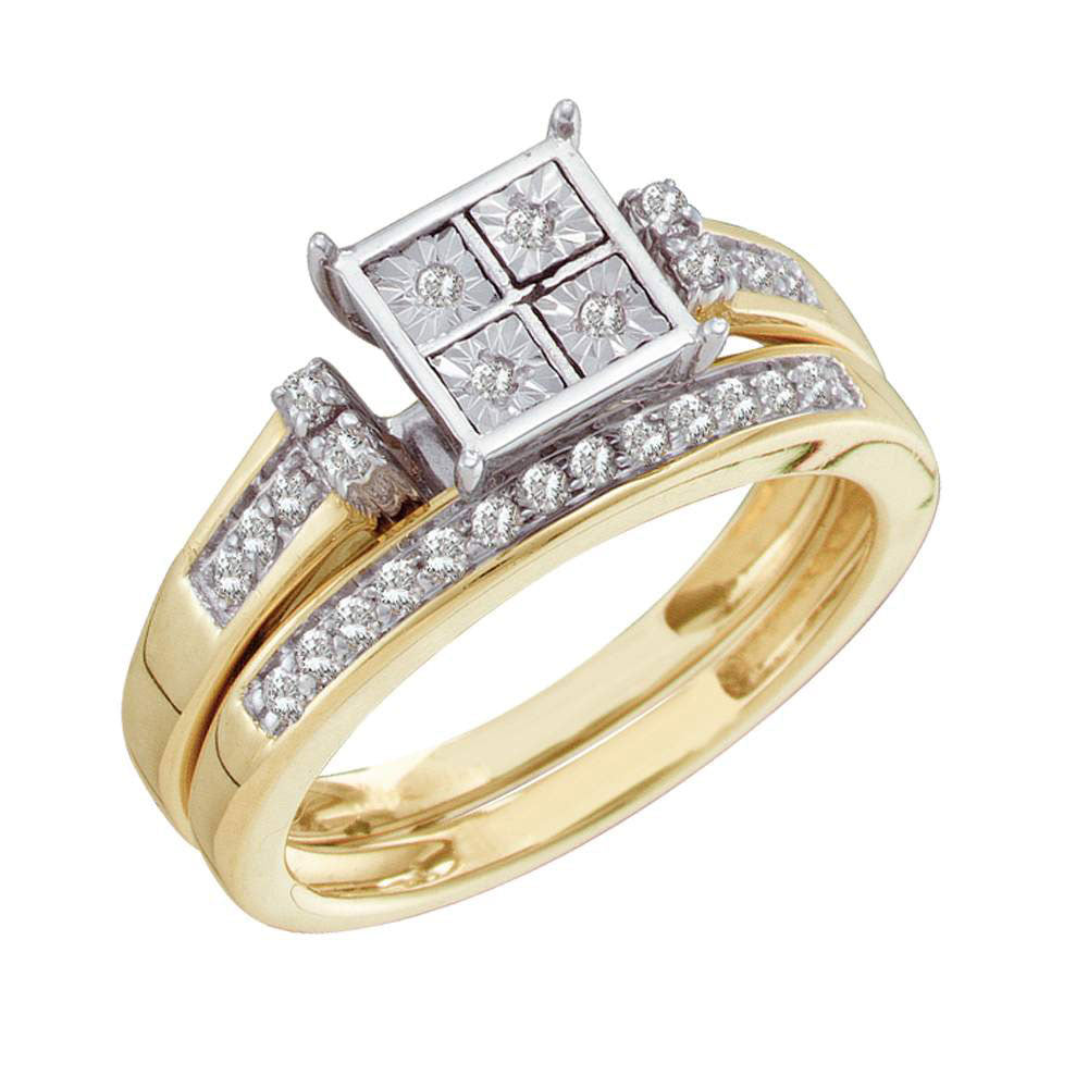 10kt White Gold Womens Round Diamond Bridal Wedding Engagement Ring Band Set 1/2 Cttw