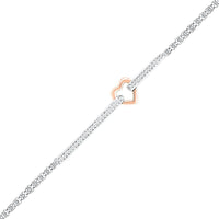 Load image into Gallery viewer, 14kt Two-tone Gold Womens Round Diamond Heart Fashion Bracelet 1/8 Cttw
