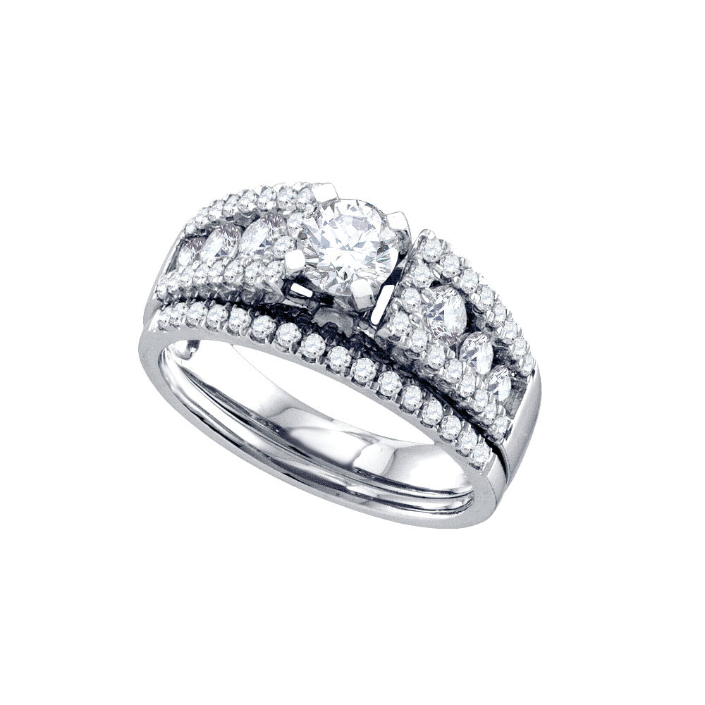 14kt White Gold Womens Round Diamond Bridal Wedding Engagement Ring Band Set 1-1/4 Cttw