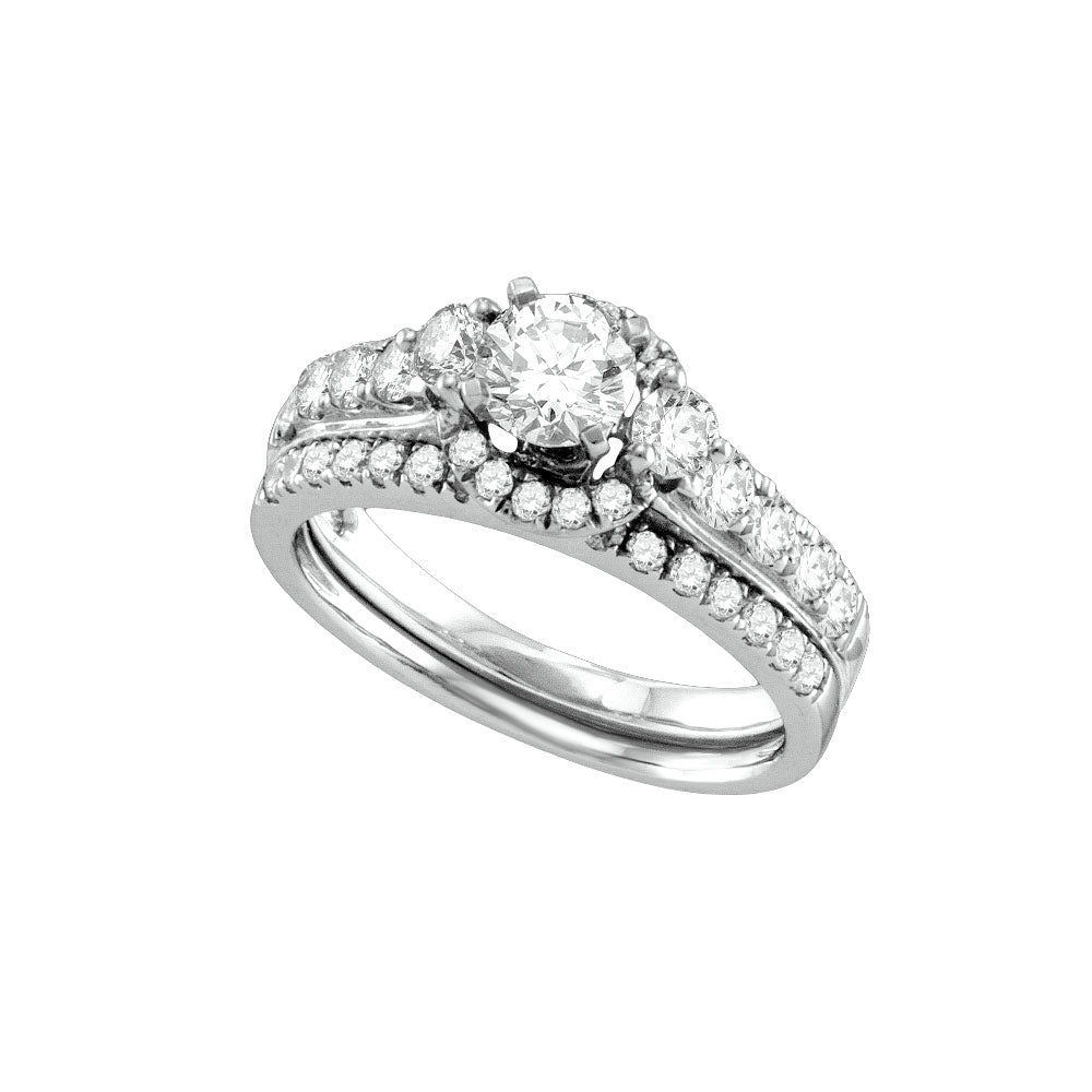 14kt White Gold Womens Round Diamond Bridal Wedding Engagement Ring Band Set 1-1/3 Cttw (Certified)