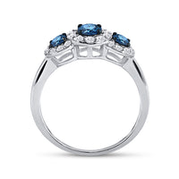 Load image into Gallery viewer, 10kt White Gold Womens Round Blue Color Enhanced Diamond 3-stone Bridal Wedding Engagement Ring 1.00 Cttw
