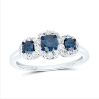 Load image into Gallery viewer, 10kt White Gold Womens Round Blue Color Enhanced Diamond 3-stone Bridal Wedding Engagement Ring 1.00 Cttw
