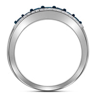 Load image into Gallery viewer, 10kt White Gold Womens Round Blue Color Enhanced Diamond Band Ring 1/2 Cttw
