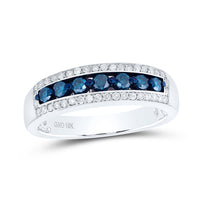 Load image into Gallery viewer, 10kt White Gold Womens Round Blue Color Enhanced Diamond Band Ring 1/2 Cttw
