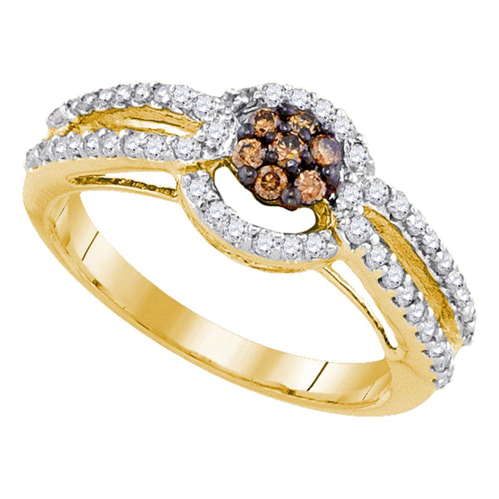 10kt Yellow Gold Womens Round Brown Diamond Cluster Bridal Wedding Engagement Ring 1/2 Cttw