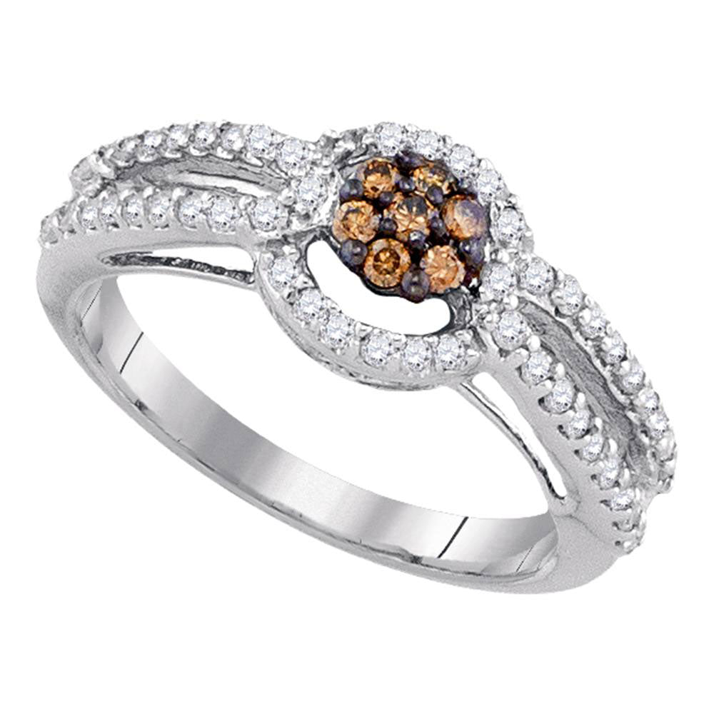10kt White Gold Womens Round Brown Diamond Cluster Bridal Wedding Engagement Ring 1/2 Cttw