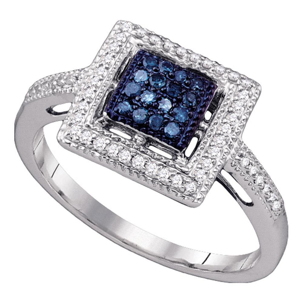 10kt White Gold Womens Round Blue Color Enhanced Diamond Cluster Ring 1/4 Cttw