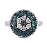 Load image into Gallery viewer, Sterling Silver Womens Round Black Color Enhanced Diamond Cluster Ring 1/8 Cttw

