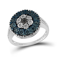 Load image into Gallery viewer, Sterling Silver Womens Round Black Color Enhanced Diamond Cluster Ring 1/8 Cttw
